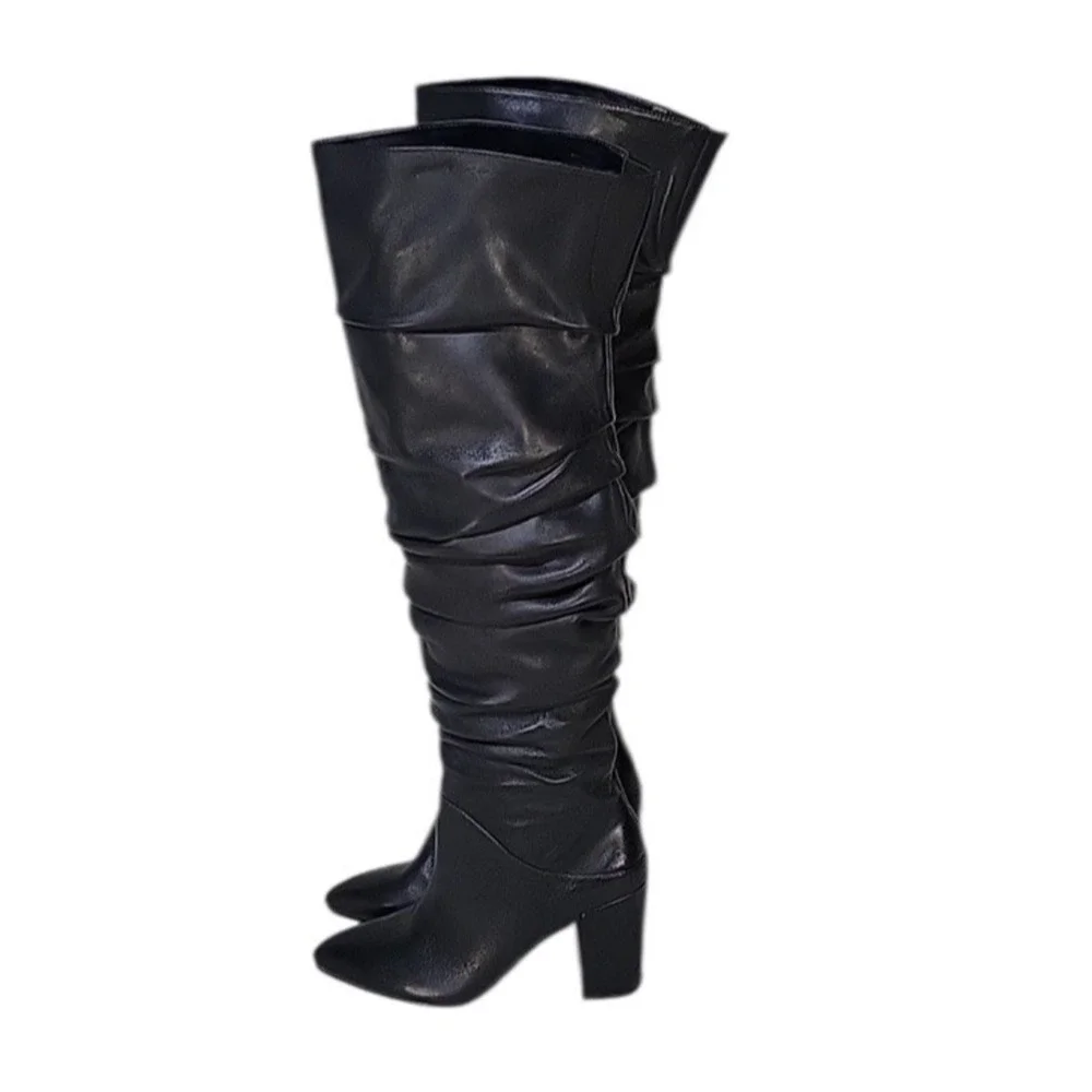 INC International Concepts Womens Tabithaa Leather Over The Knee Black 5.5 M NIB - Picture 1 of 9